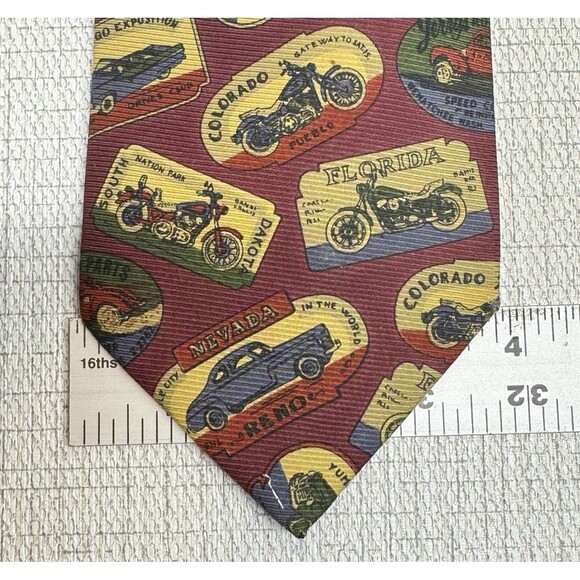 Faconnable Maroon Vintage‎ Cars Motorcycle Silk Tie Handmade in France - Picture 5 of 5